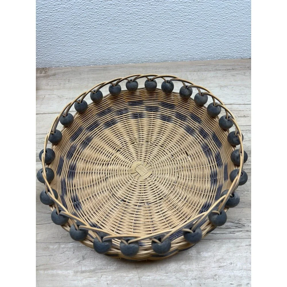 Vtg Set Of 2 Handwoven Baskets Doublewall With Beads Cherokee Style